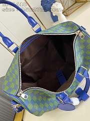 LV KEEPALL BANDOULIÈRE 50 Green Grid Flower Travel Bag 45 x 27 x 20 cm - 6