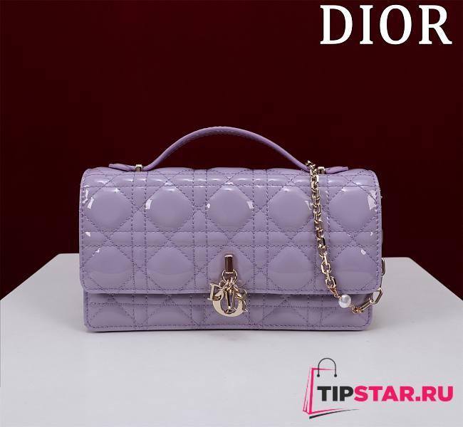 Lady Dior Pearl Clutch Crossbody Bag Patent Leather Purple 21x11.5x4.5cm  - 1