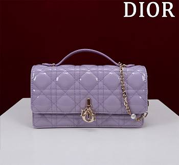 Lady Dior Pearl Clutch Crossbody Bag Patent Leather Purple 21x11.5x4.5cm 