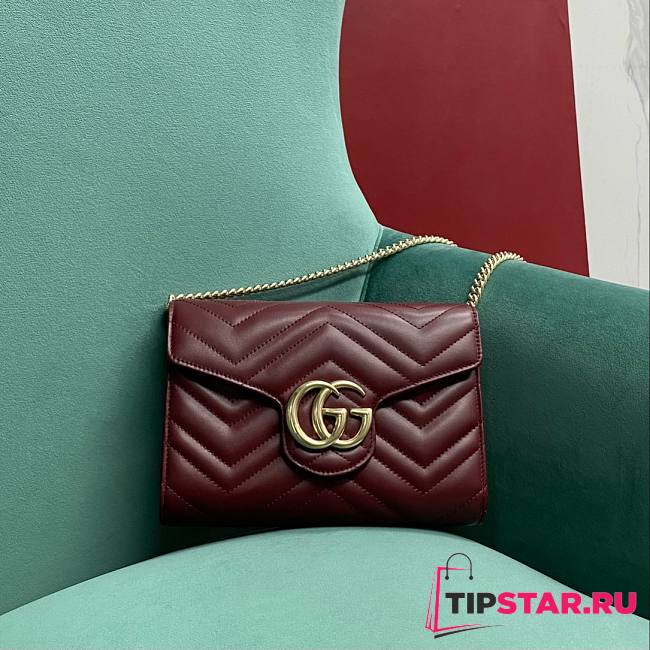 Gucci Marmont Quilted Handbag Wine Red 20x13x6cm - 1