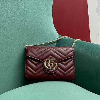 Gucci Marmont Quilted Handbag Wine Red 20x13x6cm