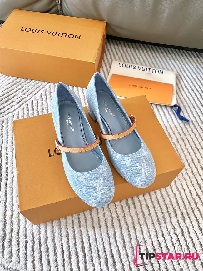 LV New Romy Series Ballet Flat Light Blue Shoes - 1