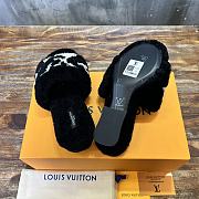 LV Women's Lazy Thick-soled Wool Black Slippers  - 4