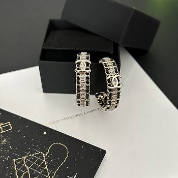 Chanel Swarovski crystal leather string letter earrings 