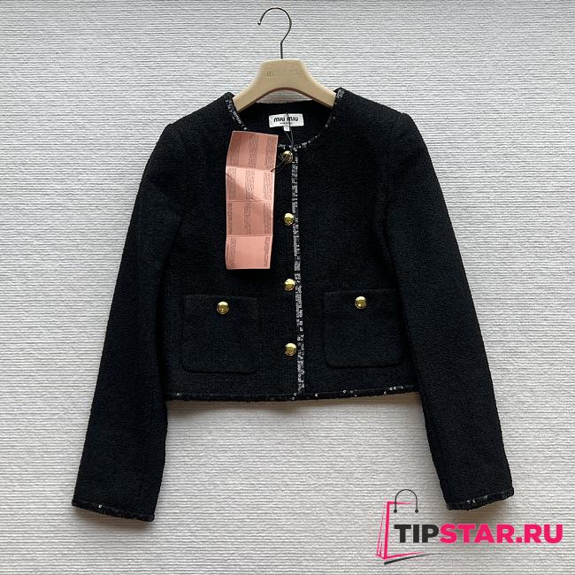 Gold button heavy sequined tweed black jackets - 1