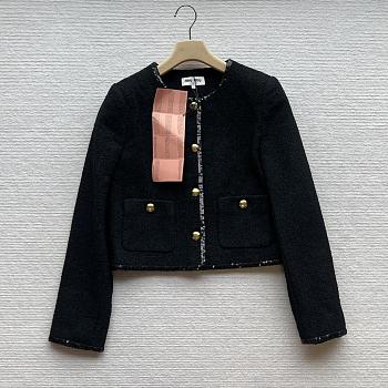 Gold button heavy sequined tweed black jackets