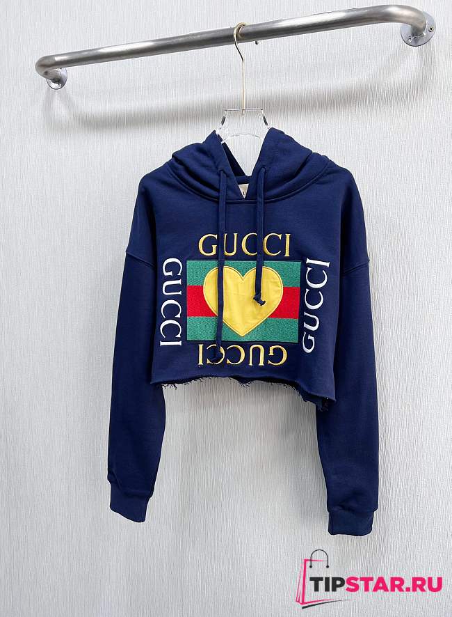 Hooded Short Sweatshirt Dark Blue - 1