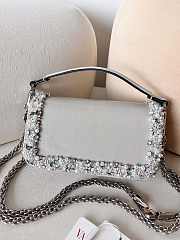 Valentino Garavani Mini Loco 3D Embroidered Grey Handbag 19x10.5x5cm - 4