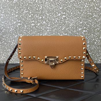 Valentino Garavani Rockstud Small Leather Crossbody Bag Brown 22.5X15.5X6CM