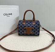 Celine Triomphe Boston Old Flower Denim Brown Handles 20×15.5×10.5CM - 1