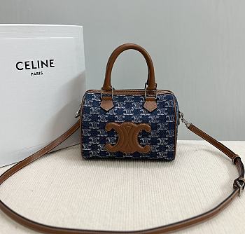 Celine Triomphe Boston Old Flower Denim Brown Handles 20×15.5×10.5CM