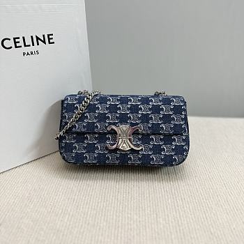 CELINE CLAUDE TRIOMPHE DENIM CHAIN ​​SHOULDER BAG 20.5 x 11.5 x 4 cm