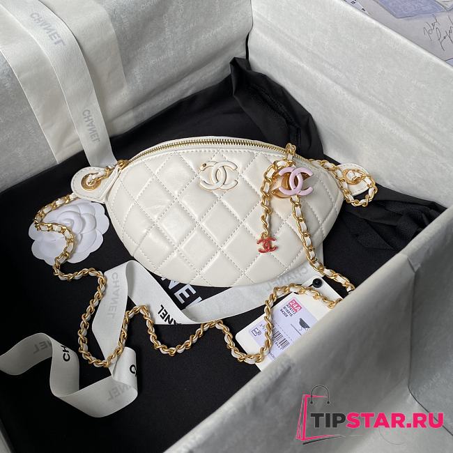 Chanel 24A Double C Enamel Buc Belt White 27cm - 1