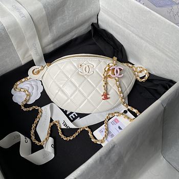 Chanel 24A Double C Enamel Buc Belt White 27cm