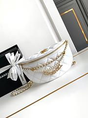 Chanel Pearl Chain Waist Cross-body Waist Bag Snơ White 17x24 X 11cm - 1