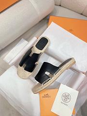 Hermes Antigua Flat Straw Slippers Black - 6