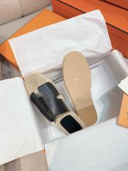 Hermes Antigua Flat Straw Slippers Black - 5