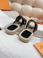 Hermes Antigua Flat Straw Slippers Black - 4