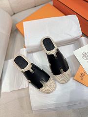 Hermes Antigua Flat Straw Slippers Black - 2