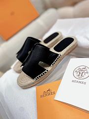 Hermes Antigua Flat Straw Slippers Black - 3