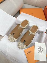 Hermes Antigua Flat Straw Slippers Beige - 1