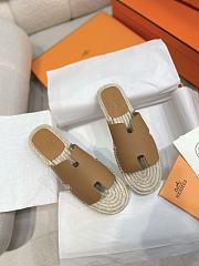 Hermes Antigua Flat Straw Slippers Beige - 4