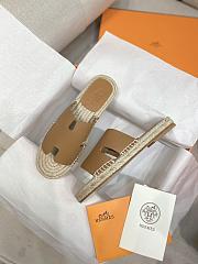 Hermes Antigua Flat Straw Slippers Beige - 6