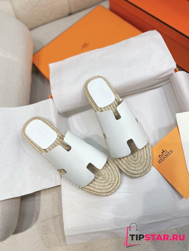 Hermes Antigua Flat Straw Slippers White - 1