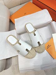 Hermes Antigua Flat Straw Slippers White - 1