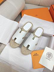 Hermes Antigua Flat Straw Slippers White - 4