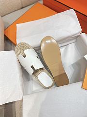 Hermes Antigua Flat Straw Slippers White - 6