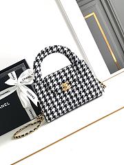 Chanel Kelly Shopper Bag Small Black and White Houndstooth Tweed Fabric 20X13X6.3CM - 1