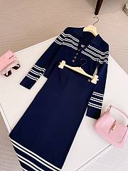 Gucci Navy Blue Striped Knit Top Skirt Set  - 1