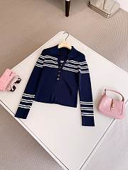 Gucci Navy Blue Striped Knit Top Skirt Set  - 2