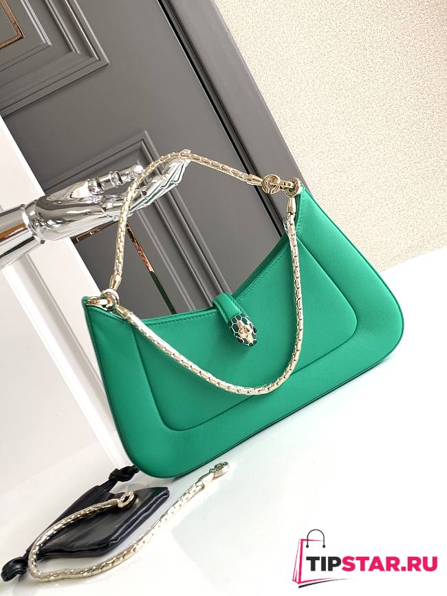 BVLGARI SERPENTI BAIA SMALL SHOULDER GREEN BAG 27.5X18X4.5Cm - 1