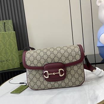 Gucci Small Shoulder Brown PVC Wine Red Bag 25.9x 17.5x 9.9 cm 