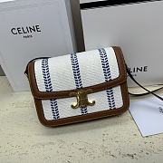 Celine Medium Striped Fabric and Calfskin Shoulder Bag 22 x 16.5 x 7 cm - 1