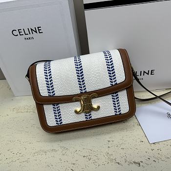 Celine Medium Striped Fabric and Calfskin Shoulder Bag 22 x 16.5 x 7 cm