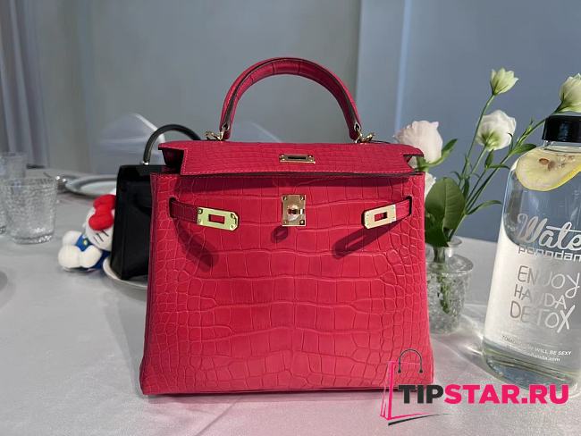 Hermes Kelly 25 Braise Matte Alligator Watermelon Red Bag 25x19x9cm - 1