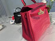 Hermes Kelly 25 Braise Matte Alligator Watermelon Red Bag 25x19x9cm - 5