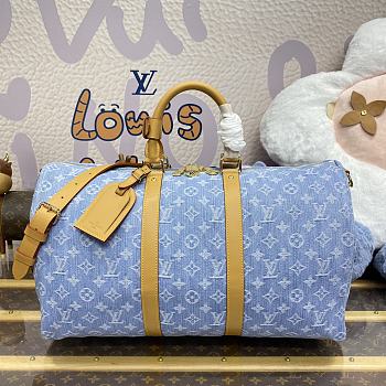 LV M25334 Light Blue Denim This Keepall Bandoulière 45 Travel Bag 45X27X20CM