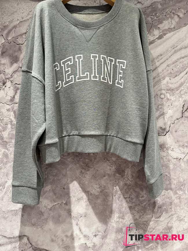 Celine Flocked Printed Sweatshirt Grey - 1