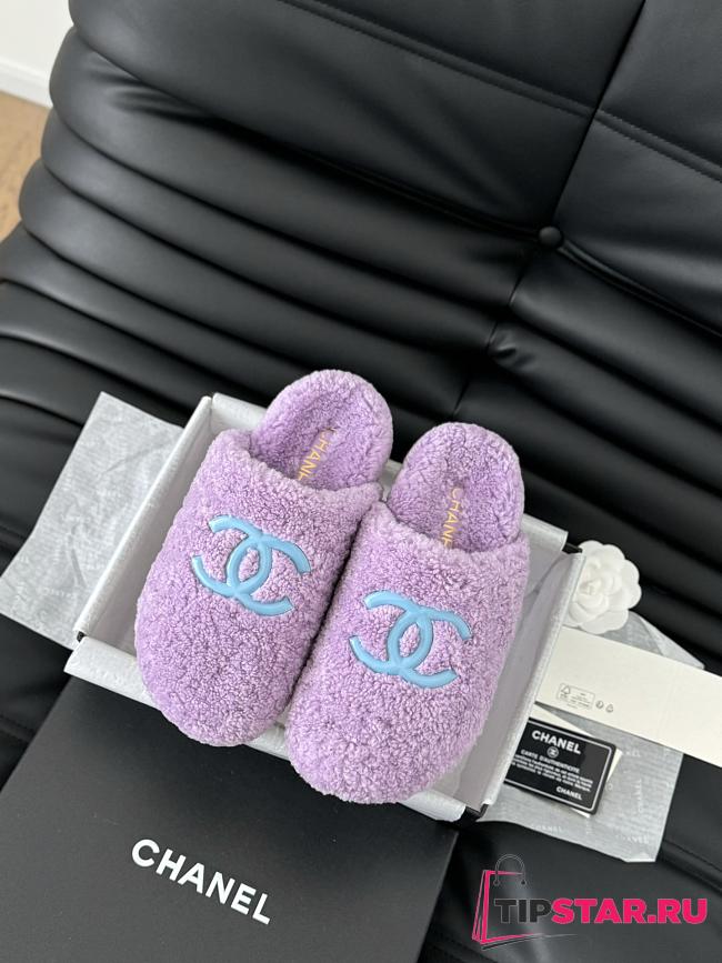 Chanel 24B new furry purple&blue slippers - 1