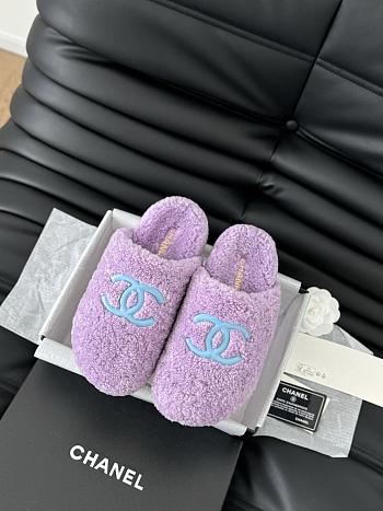 Chanel 24B new furry purple&blue slippers