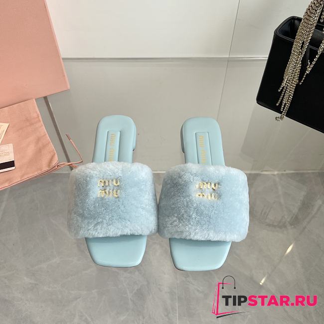 Miu Miu flat wool light blue slippers - 1