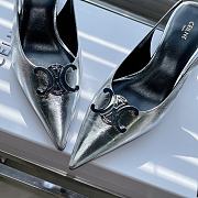 Celine 2024 new Arc de Triomphe pointed cat heel silver sandals - 5