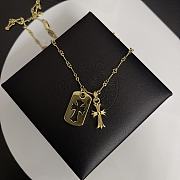 Gold-plated polished cross and square plate necklace - 1