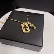 Gold-plated polished cross and square plate necklace - 4