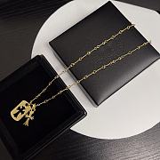 Gold-plated polished cross and square plate necklace - 2