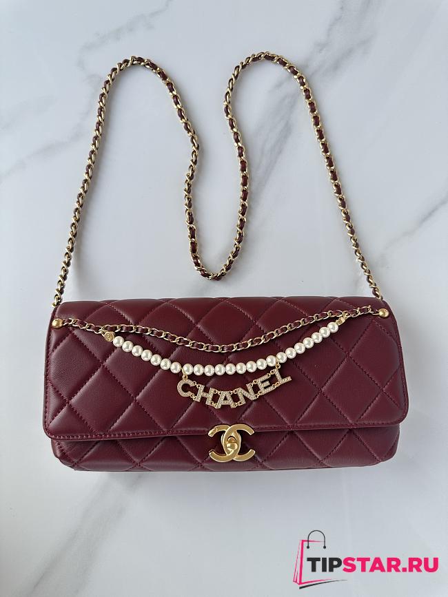 Chanel Lambskin Hardware Wine Red 28cmX12cmX6cm - 1